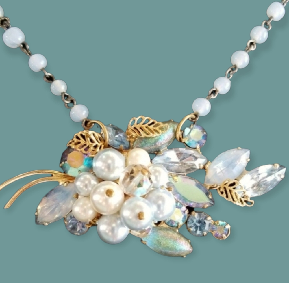 Vintage 1950s Repurposed Brooch Necklace Hand Crafted